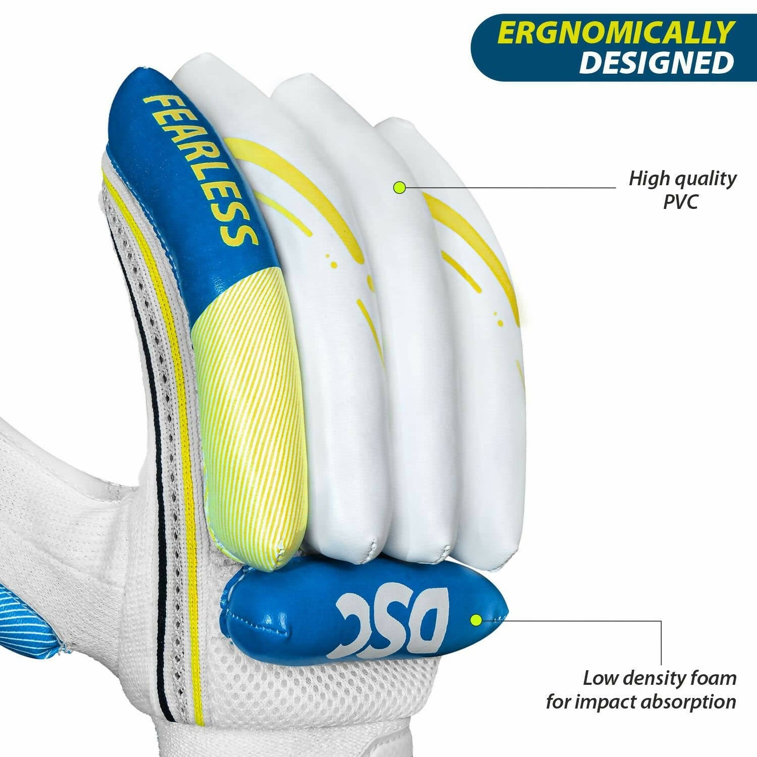 DSC Condor Ruffle Cricket Batting Gloves - Youth Left Multicolour with Cotton Gusset - Distacart