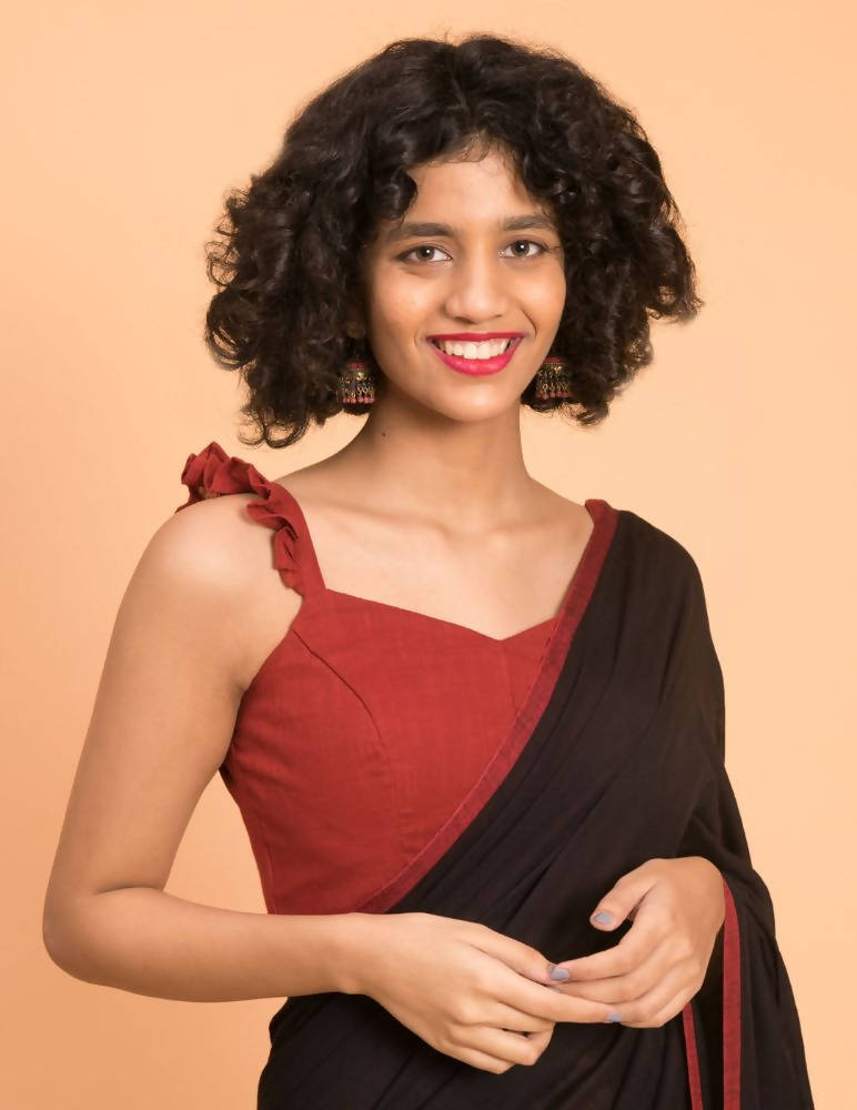 Suta Black Maroon Solid Cotton Saree - Distacart