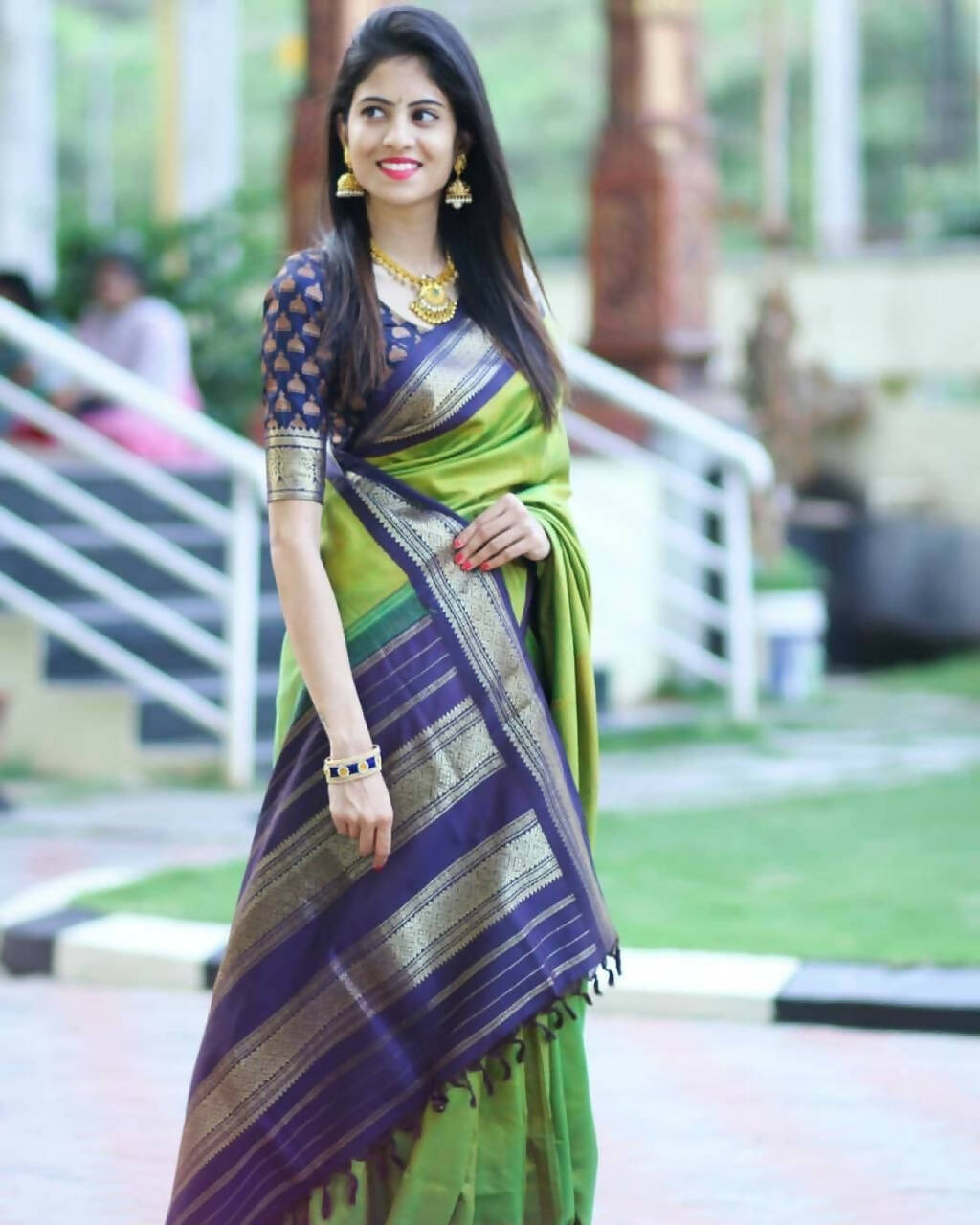 DEIANA'S Beautiful Golden Jari with New Design Soft Lichi Silk Saree - Mehndi - Distacart