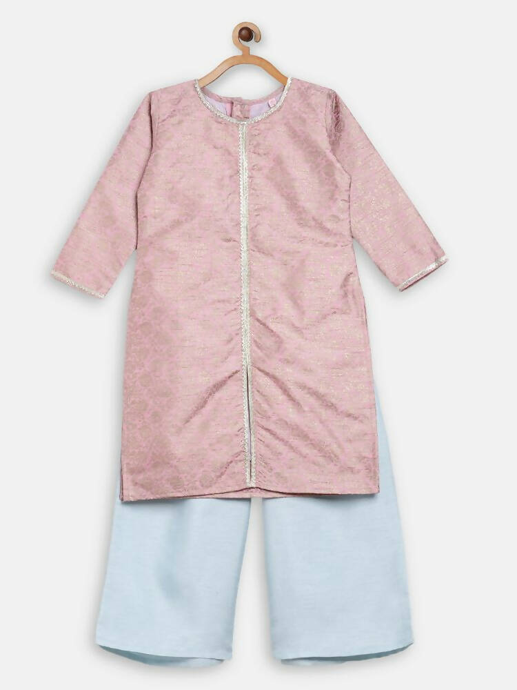 Ahalyaa Pink Poly Silk Straight Kids Kurta Palazzo Set For Girls - Distacart