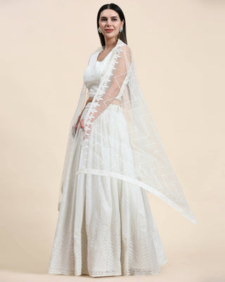 White Pure Viscose Georgette Sequence Embroidery work Lehenga Choli with Dupatta - Aakriti - Distacart