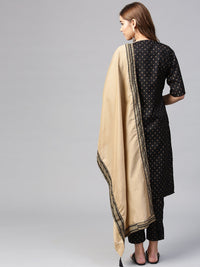Thumbnail for Ahalyaa Women's Black Poly Silk Printed Kurta Pant With Dupatta