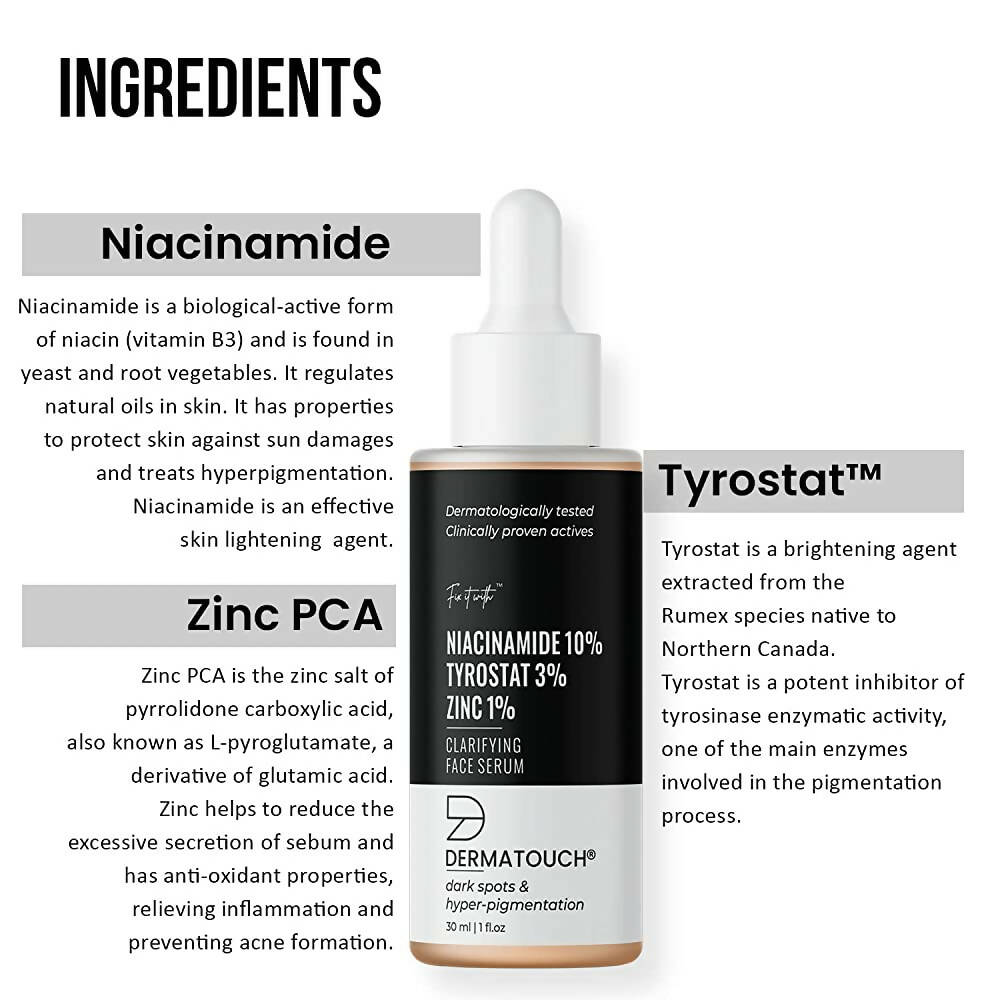 Dermatouch 10% Niacinamide, Tyrostat 3%, Zinc 1% Clarifying Face Serum - Distacart