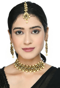 Thumbnail for Mominos Fashion Johar Kamal Gold-Plated Brass Finish Kundan/Pearls Choker For Women (Golden) - Distacart