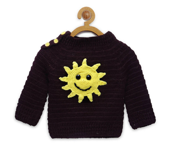 Chutput Kids Brown Coloured Solid Pullover For Baby Boys with Sunflower Design - Distacart