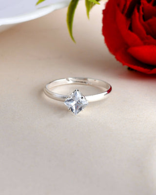 VOJ white CZ-detail Stainless Steel Cubic Zirconia Silver Plated adjustable finger Ring - Distacart