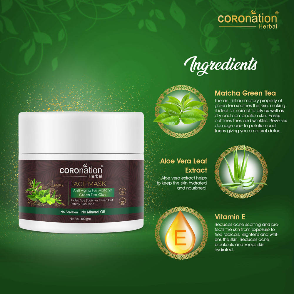 Coronation Herbal Anti Aging Fuji Matcha Green Tea Clay Face Mask - Distacart