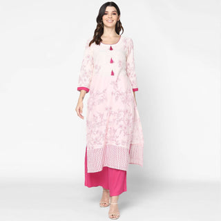 Cheera Hand Block Print Cream Straight Kurta (MAAI-054K)