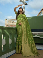 Thumbnail for Glamorous Designer Parrot Green Color Organza Silk Saree With Weaving Work - Yomika Fashions - Distacart