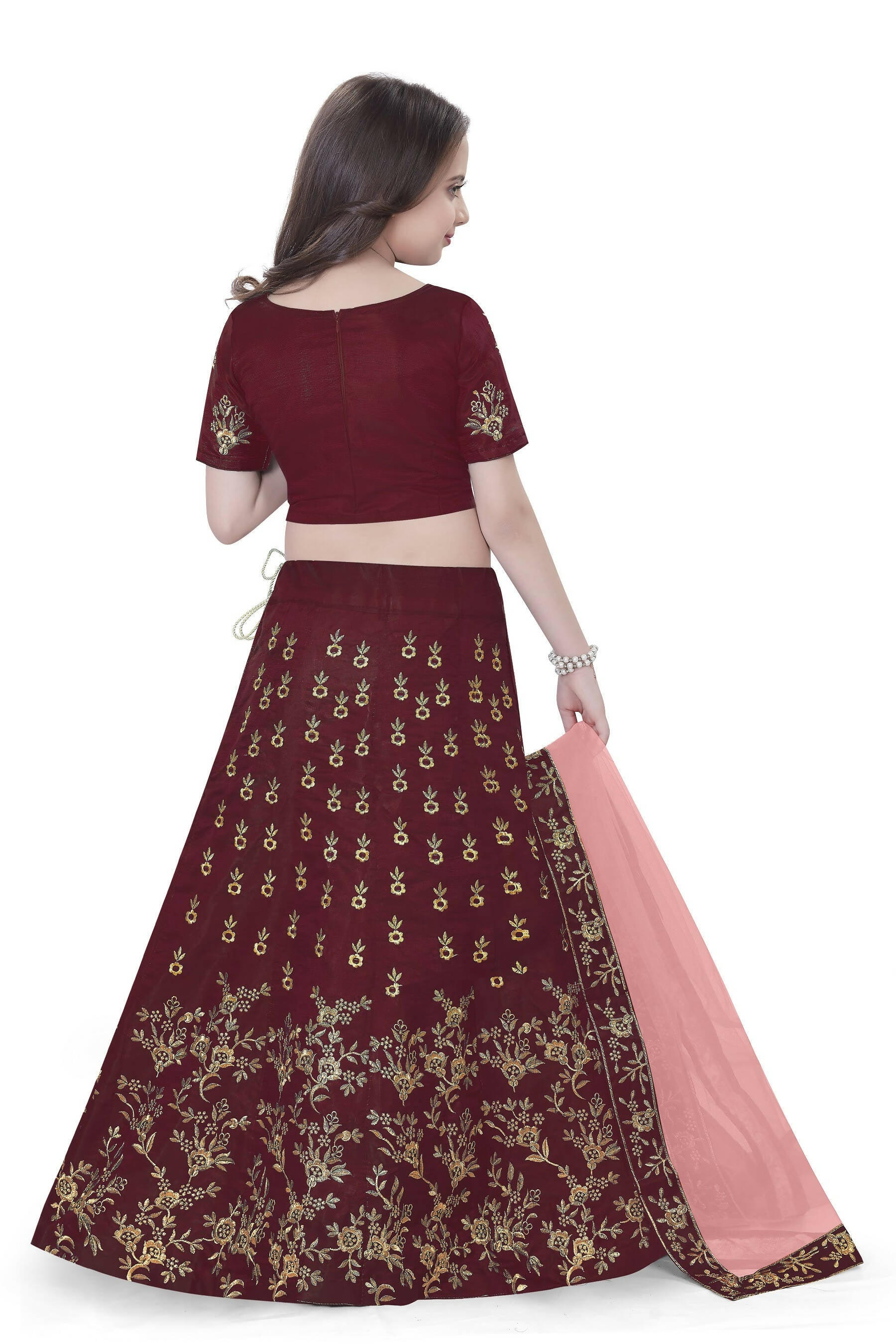 Dwiden Maroon Baby Doll Tafetta Sattin Semi-Stitched Girl's Lehenga Choli - Distacart