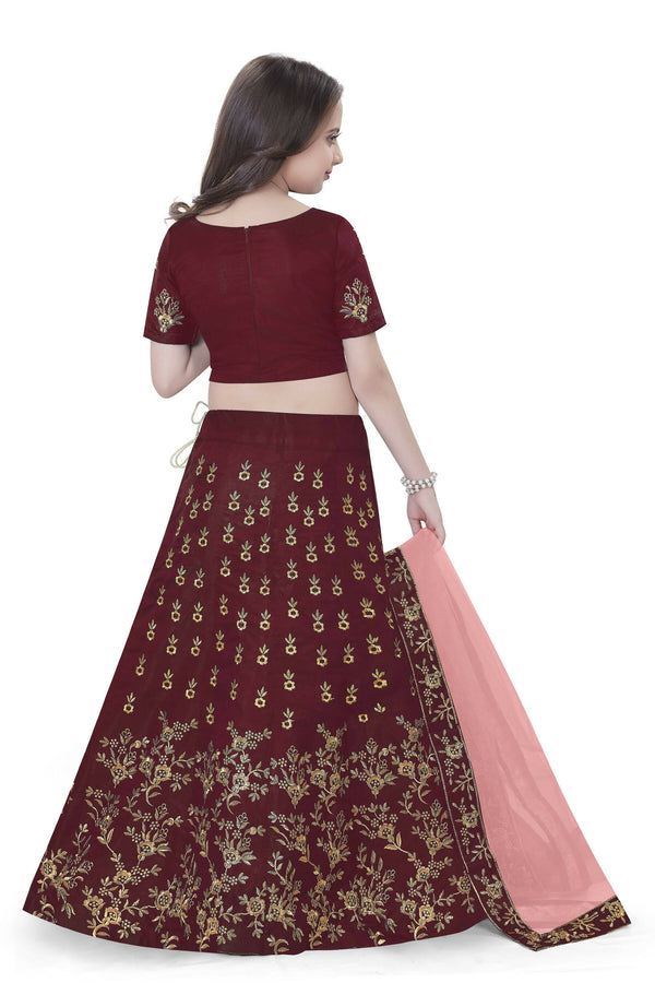 Dwiden Maroon Baby Doll Tafetta Sattin Semi-Stitched Girl's Lehenga Choli - Distacart