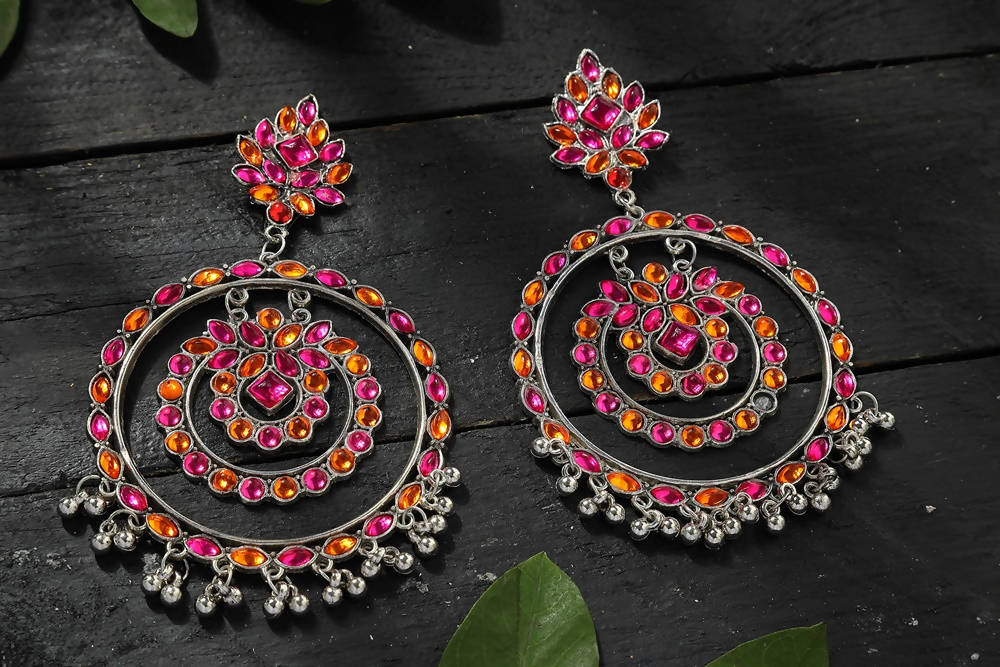 Mominos Fashion Johar Kamal Women's Pink & Orange Kundan Circles Earrings - Distacart