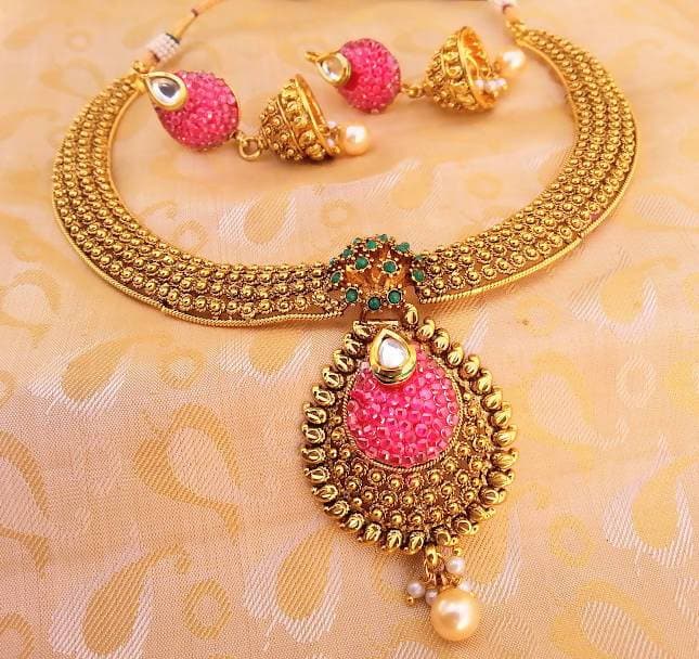 Multicolor Antique Jhumka Necklace Set