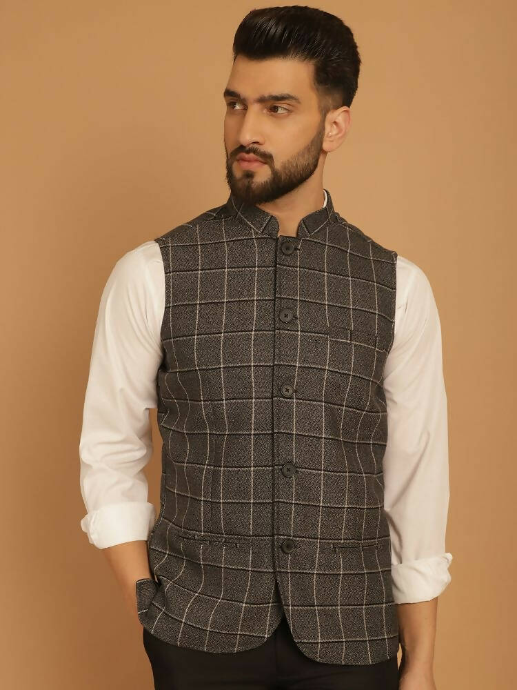 Even Apparels Nehru Jacket With Welt Pockets - Grey - Distacart