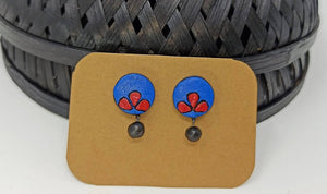 Terracotta Button Studs-Blue