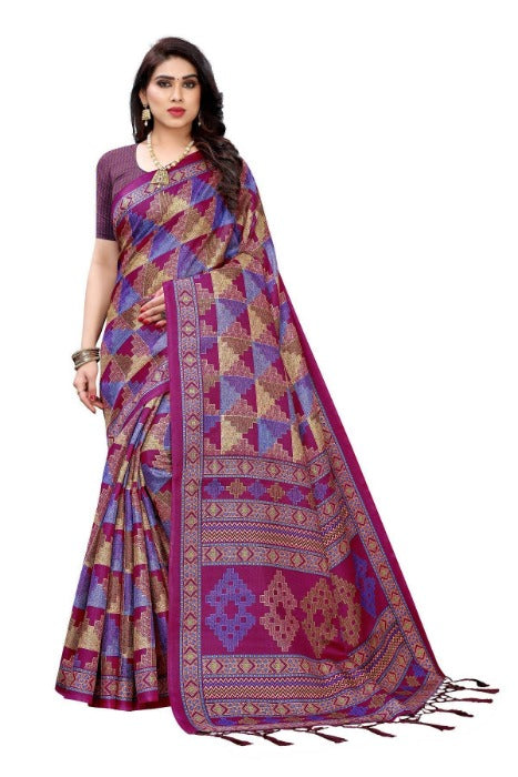 Vamika Multicolor Kalamkari Print With Jhalar Khadi Silk Saree (TANISHA WINE)