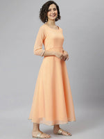 Thumbnail for Janasya Peach-Coloured Flared Sleeves Georgette Anarkali Kurta - Distacart