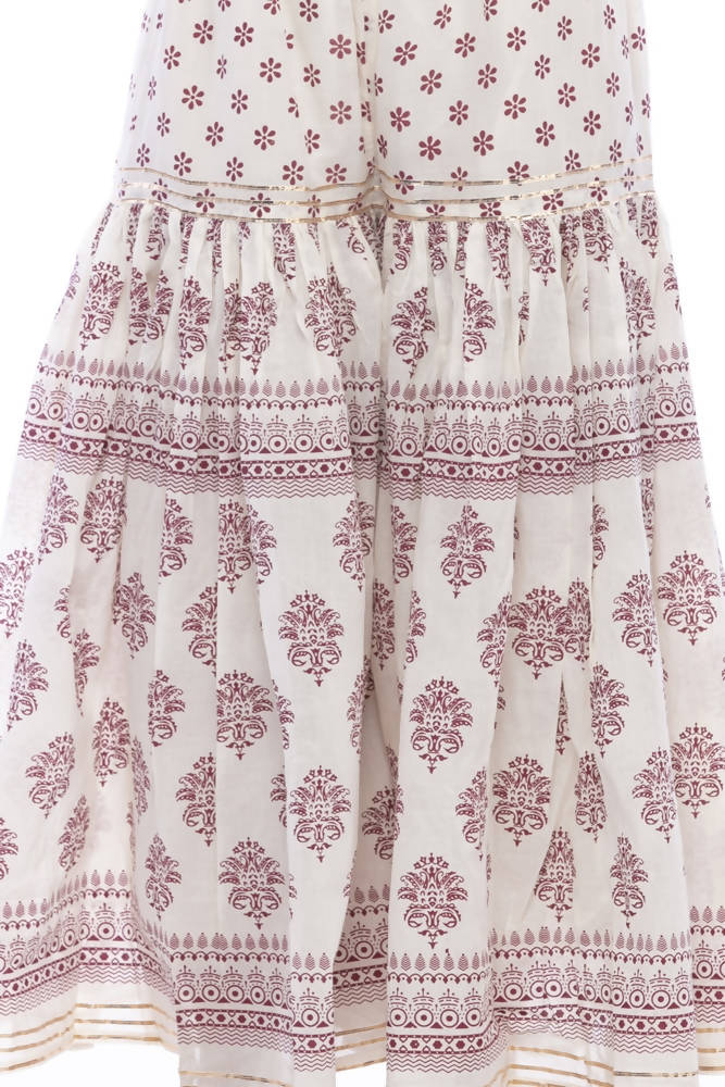 Mominos Fashion Cotton Block Print With Lace Work Off White Magenta Color Prints Palazzo - Distacart