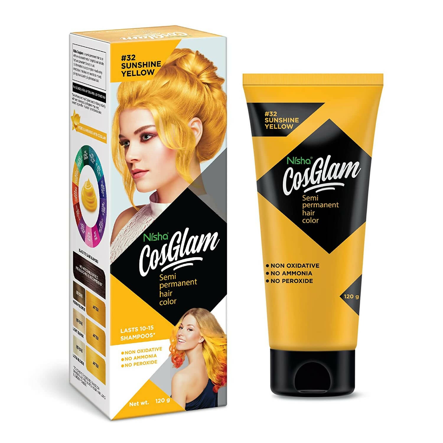 Nisha Cosglam Semi Permanent Hair Color 32 Sunshine Yellow - Distacart