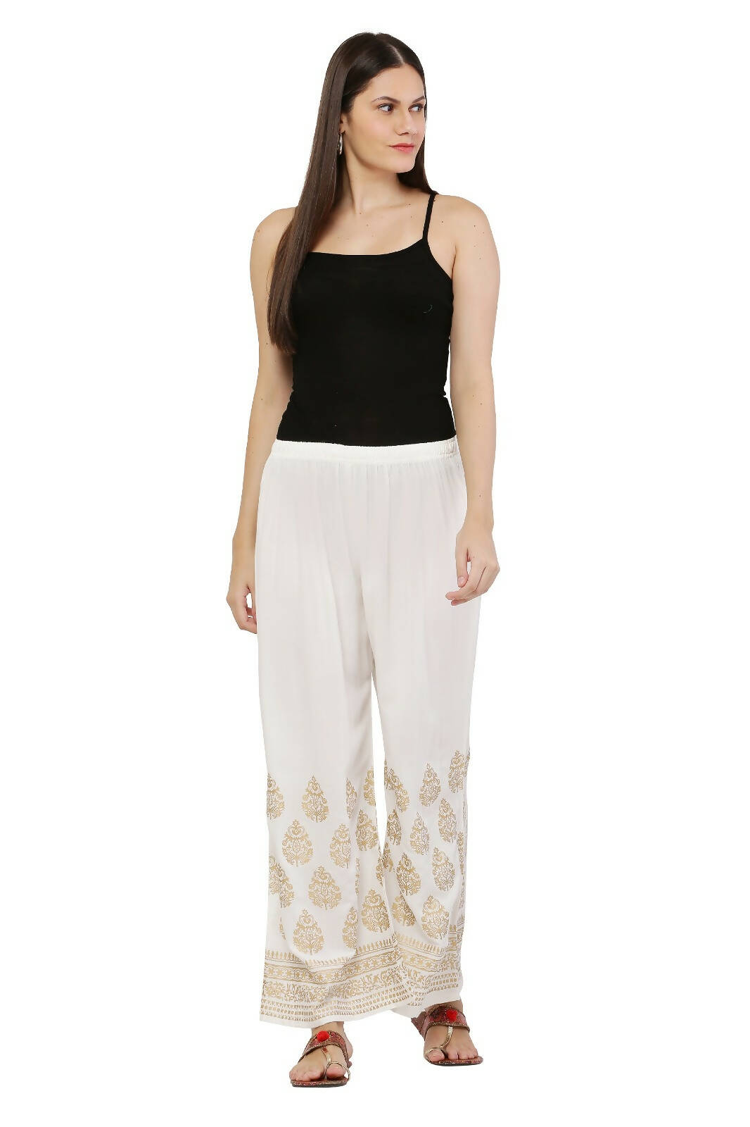 PAVONINE White Color Golden Printed Rayon Fabric Sharara For Women - Distacart