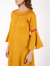 Thumbnail for Aniyah Latest Rayon Bell Sleeves Solid Anarkali Kurta In Mustard (AN-152K)
