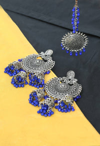 Thumbnail for Mominos Fashion Johar Kamal Silver Jhumkas With Maang Tikka Earrings - Distacart