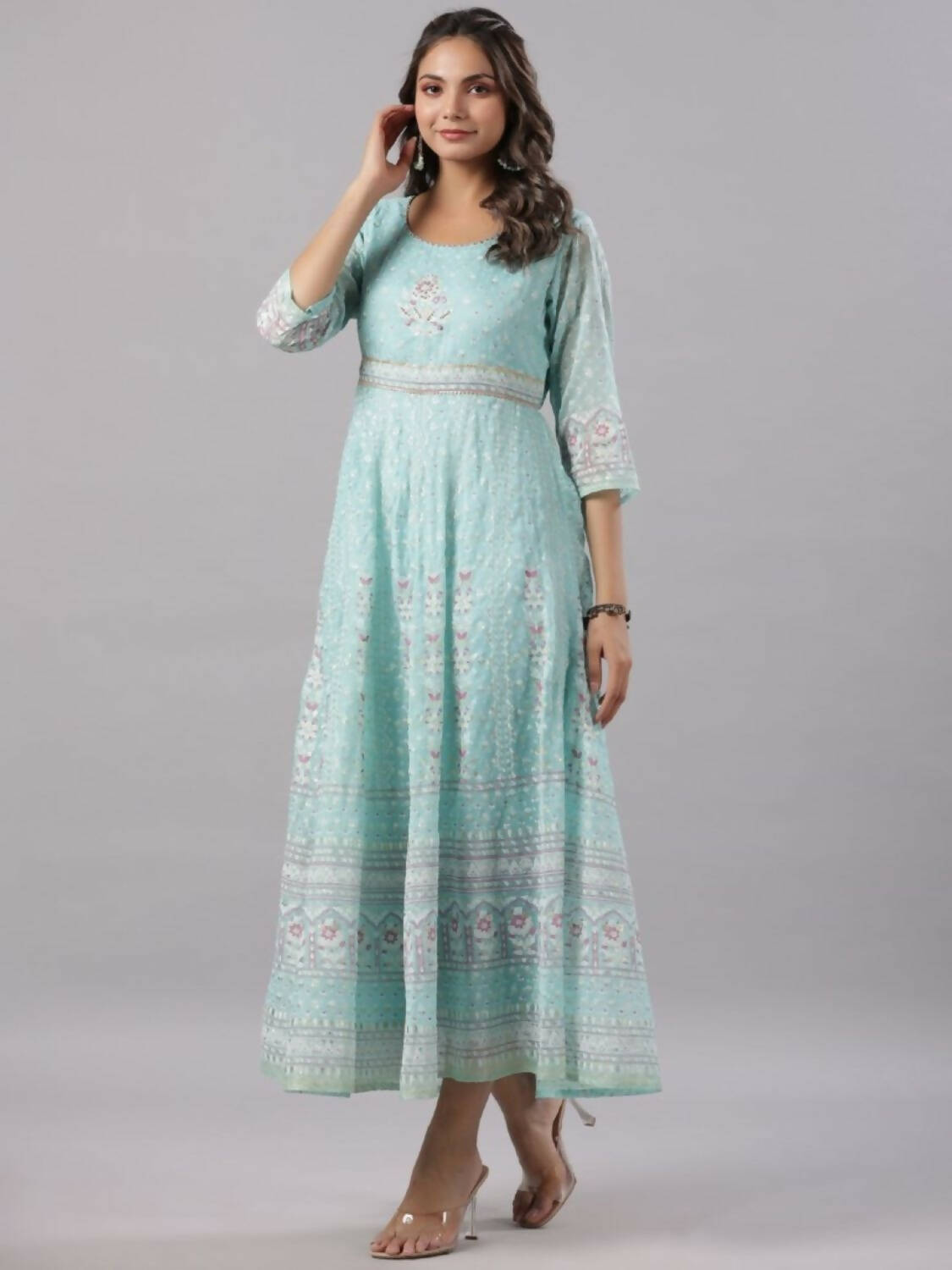 Juniper Women Sky Blue Chiffon Dobby Printed Maxi Dress - Distacart
