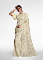 Thumbnail for Vamsee White Organza Saree - Distacart