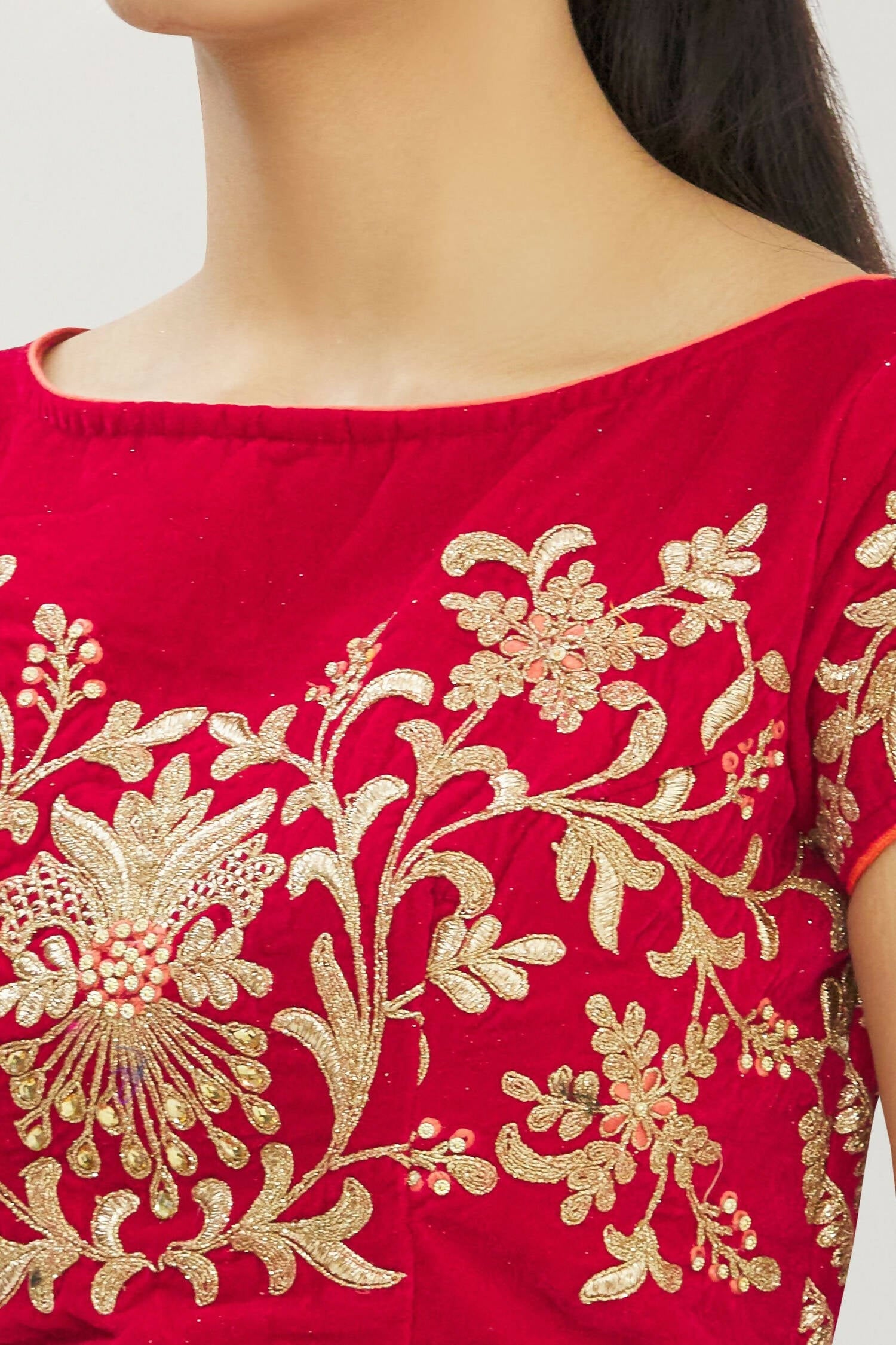 Red Velvet Semi-Stitched Wedding Bridal Lehenga - Nimaya - Distacart