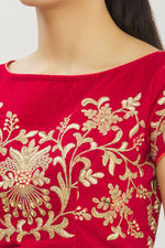 Thumbnail for Red Velvet Semi-Stitched Wedding Bridal Lehenga - Nimaya - Distacart