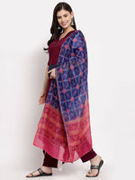 Thumbnail for Myshka Women's burgundy Cotton Solid Half Sleeve Collar Neck Casual Kurta Pant Dupatta Set