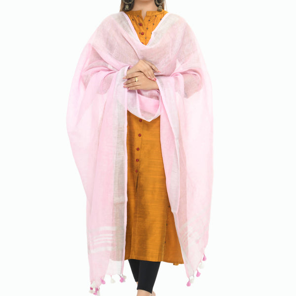 Mominos Fashion Moeza Linen Baby Pink Dupatta