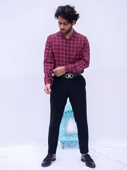 Diva Globe Checkard Lapel Collar Shirt - Distacart
