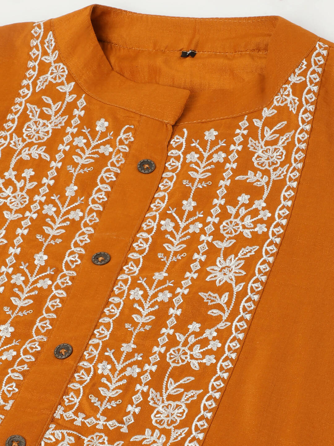 Mustard Chinon Floral Embroidered Top with Bottom - Maanushi - Distacart