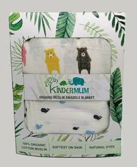 Thumbnail for Kindermum Organic Cotton Muslin Swaddle Blanket 110 Cm X 110 Cm - Set Of 2 - Bear And Whale - Distacart
