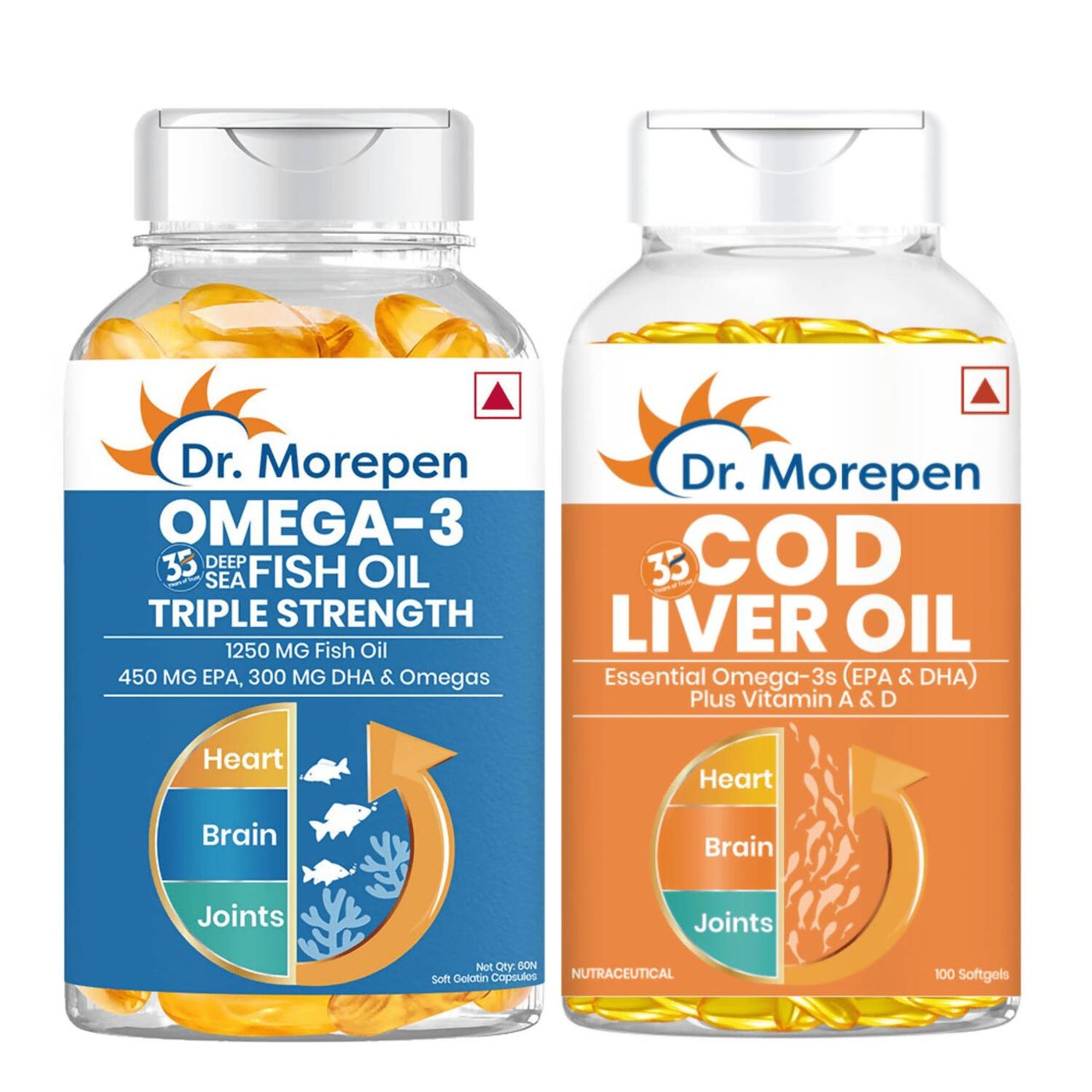 Dr. Morepen COD Liver Oil Softgels and Omega 3 Deep Sea Fish Oil Softgels Combo - Distacart