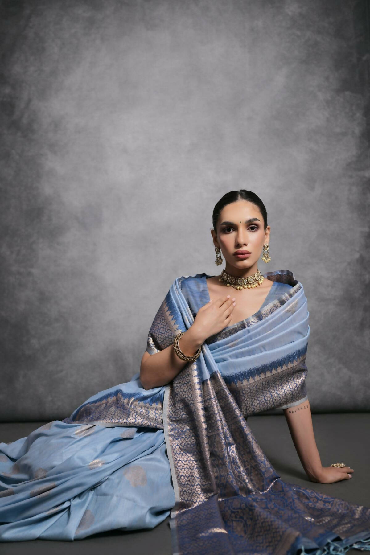 Vishnu Weaves Women's Blue Tussar Silk Zari Woven Saree with Blouse - Distacart