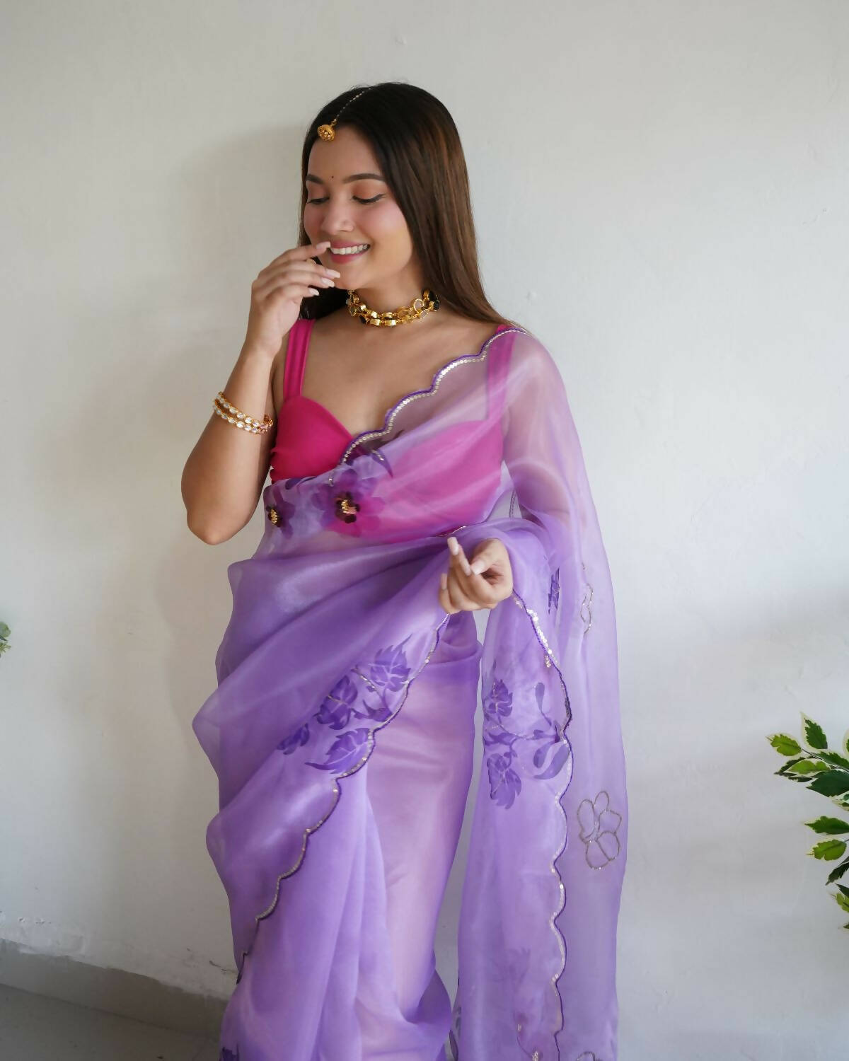 Vamsee Purple Organza Saree - Distacart