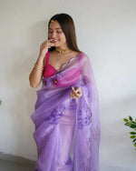 Thumbnail for Vamsee Purple Organza Saree - Distacart