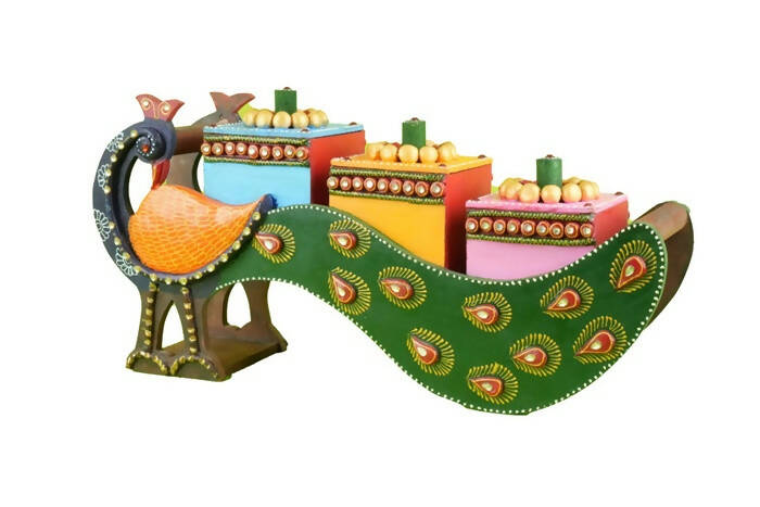 Kundan HandiKrafts Mdf Peacock Dry Fruit 3 Compartment - Distacart