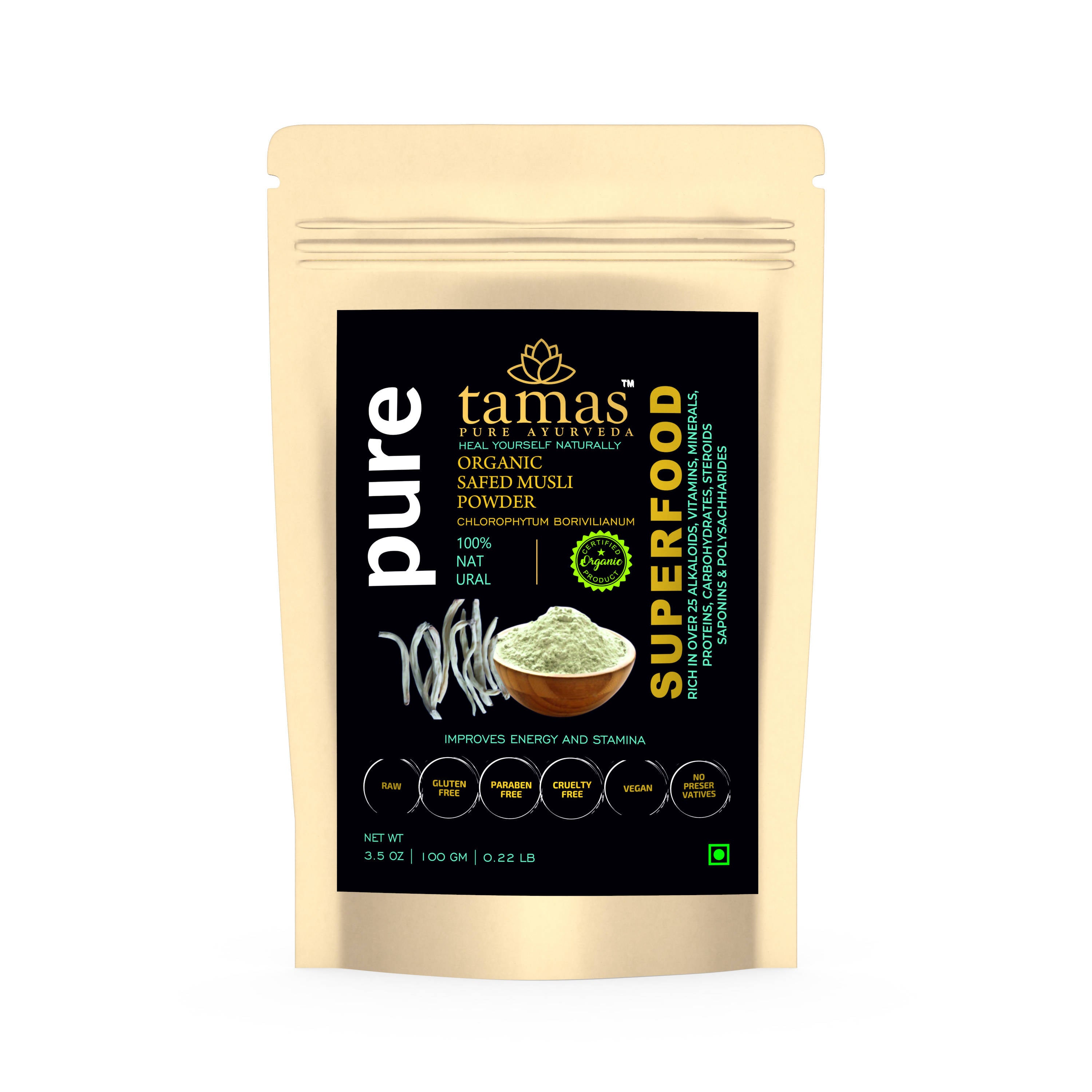 Tamas Pure Ayurveda Superfood Organic Safed Musli Powder - Distacart