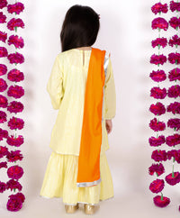 Thumbnail for Little Bansi Yellow and Orange Color Mirror work Kurta frock with Sharara and Dupatta