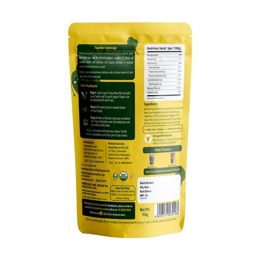 Timios Organic Millet Spinach Dosa Mix 150 gm