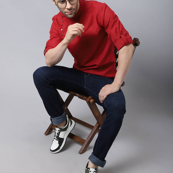Even Apparels Maroon Pure Cotton Kurta With Side Placket - Distacart