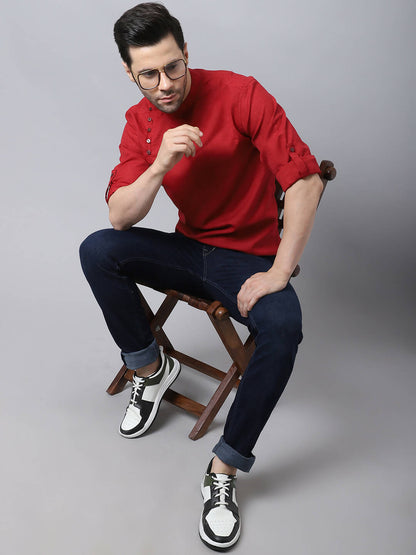 Even Apparels Maroon Pure Cotton Kurta With Side Placket - Distacart