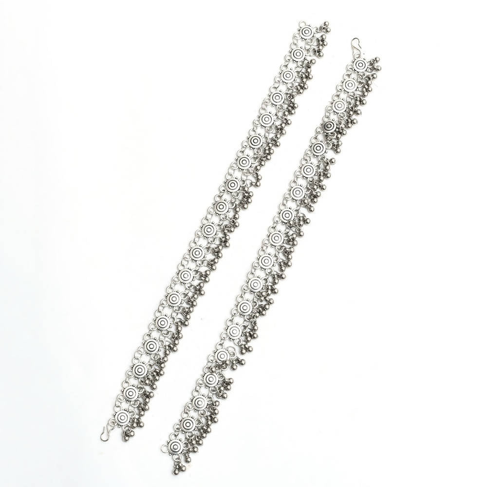 Mominos Fashion Kamal Johar Oxidised Silver Anklets For Bridal Wear