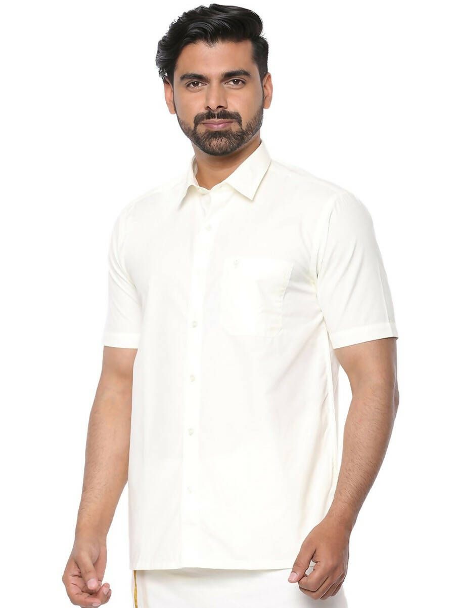 Ramraj Cotton Mens Poly Cotton Cream Colour Half Sleeve Shirt - Distacart