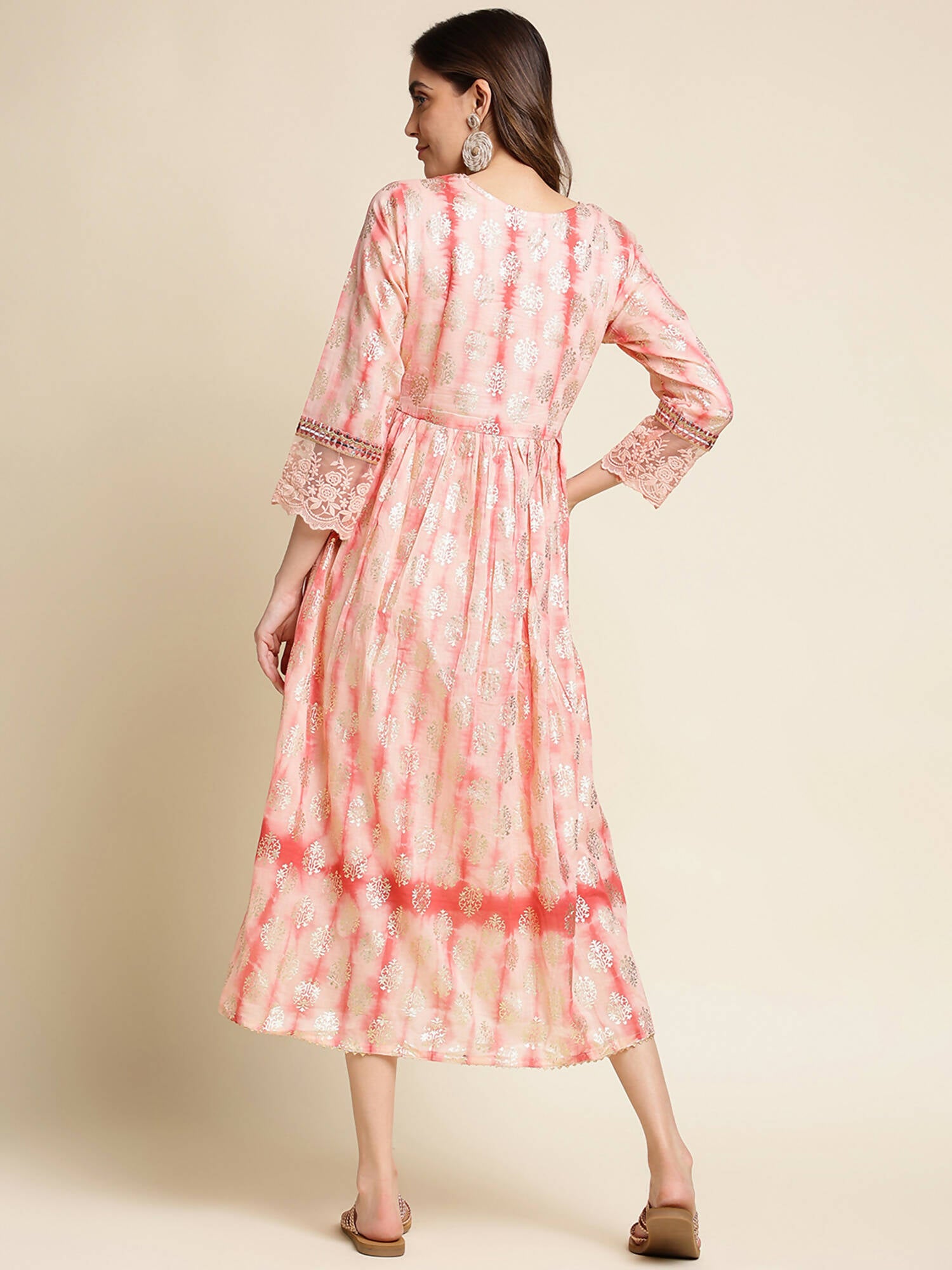 Peach Cotton Paisley Printed Fit & Flare Dress - Yukti - Distacart