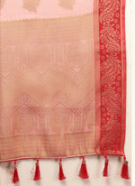 Thumbnail for Lorenvalley Fashion Peach Cotton Woven Design with Zari Weaving Design Saree - Distacart