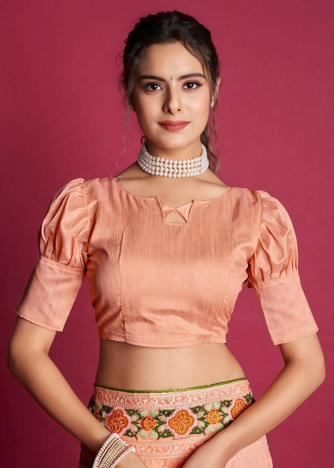 Vamsee Peach Georgette Designer Saree - Distacart